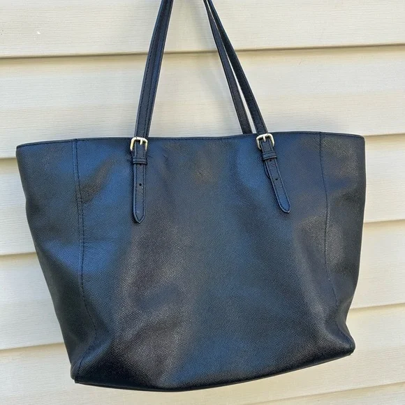 Coach Turnlock Tote Black Crossgrain Leather Large Shoulder black